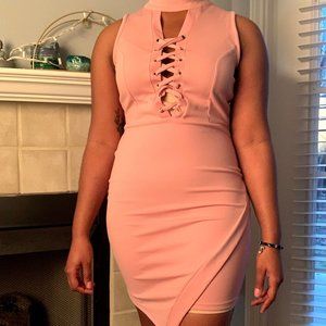 Pink Short Sleeve Choker Mini Dress